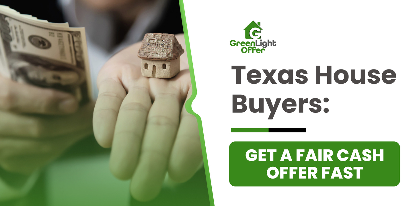 Person holding cash and a small house model, promoting Texas House Buyers for fast cash offers.