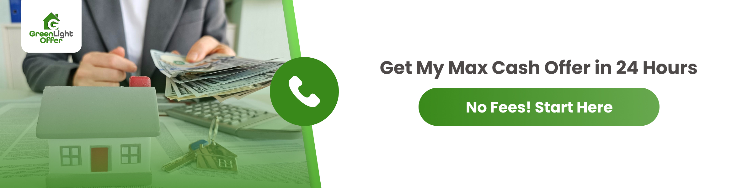 Call-to-action image showing homeowner receiving cash, promoting best cash offers for homes with fast 24-hour response and no fees process