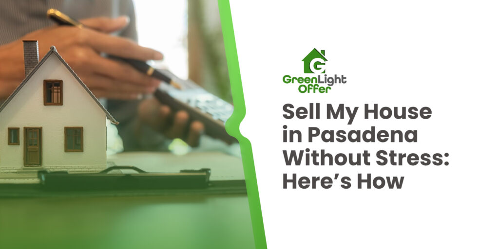Image showing a small house model and person using a calculator, representing how to sell my house in Pasadena quickly and stress-free.