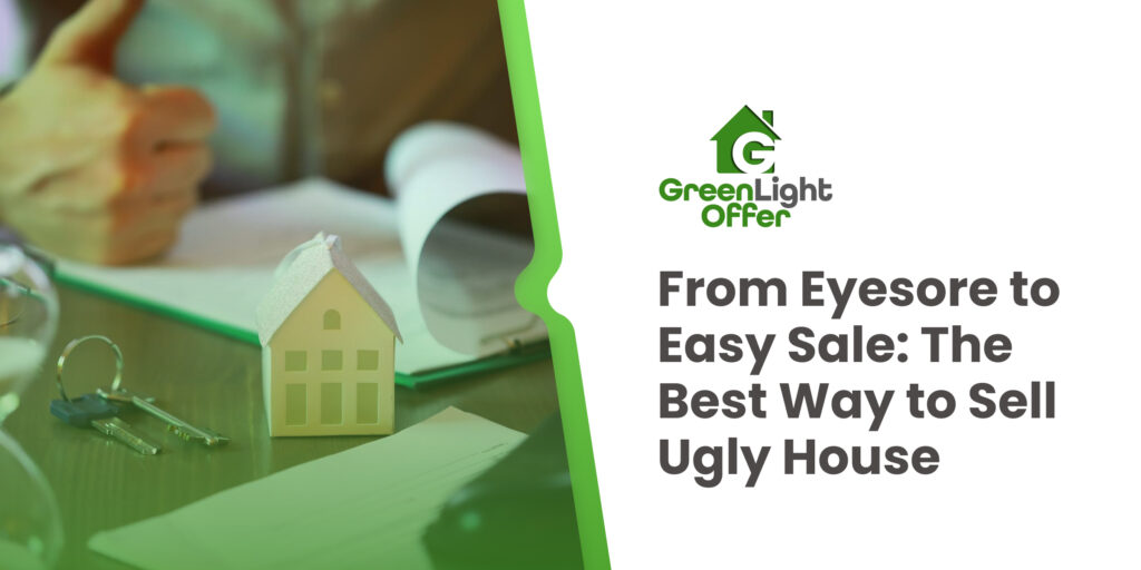 CTA banner with keys and house model, promoting GreenLight Offer as a fast way to sell ugly house with a cash deal.