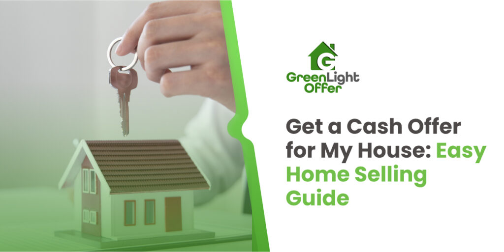 Person holding house keys above a model home, representing a fast cash offer for selling a house