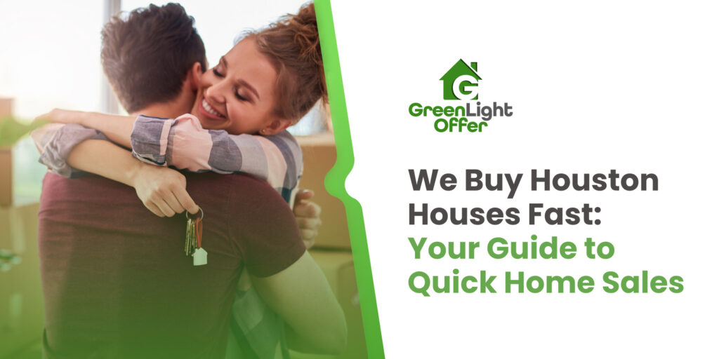 Happy couple celebrating after selling their Houston home for cash with Greenlight Offer, holding house keys in a stress-free transaction.