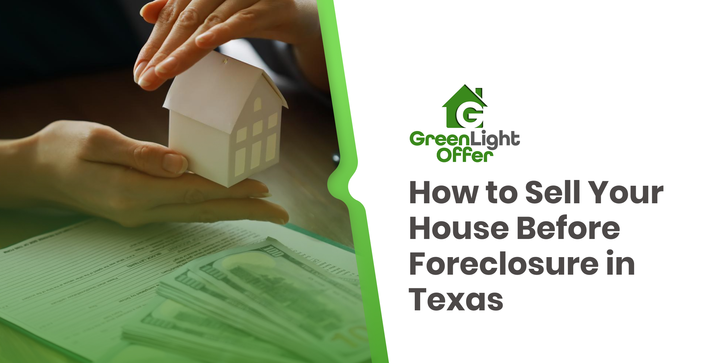 Homeowner protecting a model house with cash and documents while planning to sell house before foreclosure Texas.