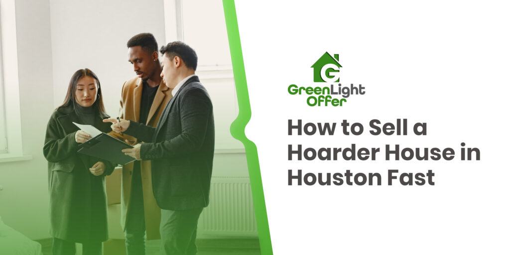 Real estate agents reviewing documents with client, showing how to sell a hoarder house in Houston quickly and efficiently