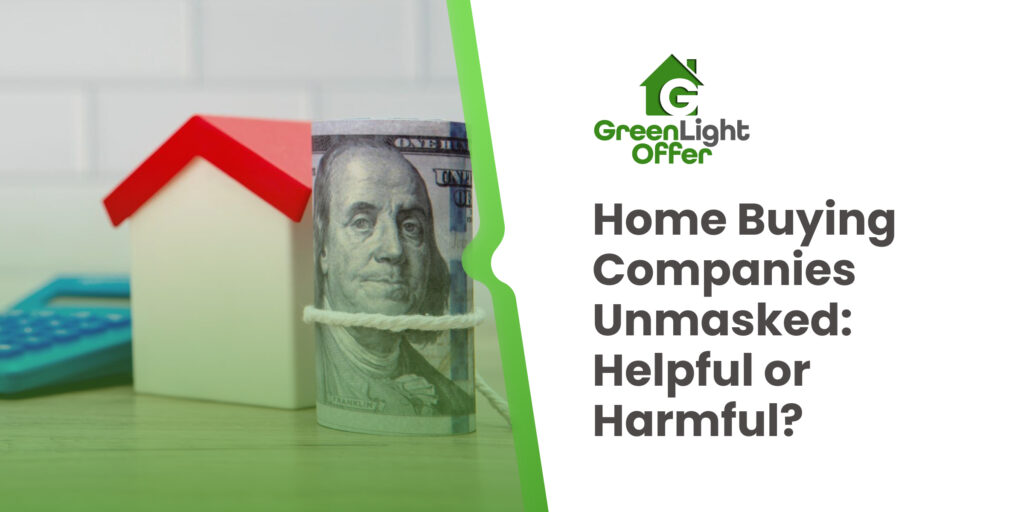 Rolled cash tied with string beside model house, illustrating how home buying companies impact sellers weighing fast cash offers.