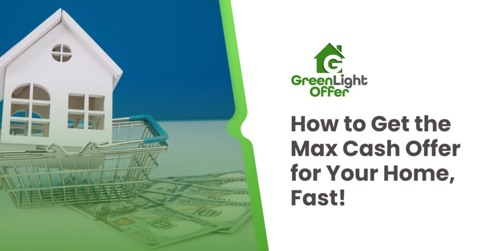 Mini house in shopping cart on cash, illustrating best cash offers for homes and fast, hassle-free home selling options