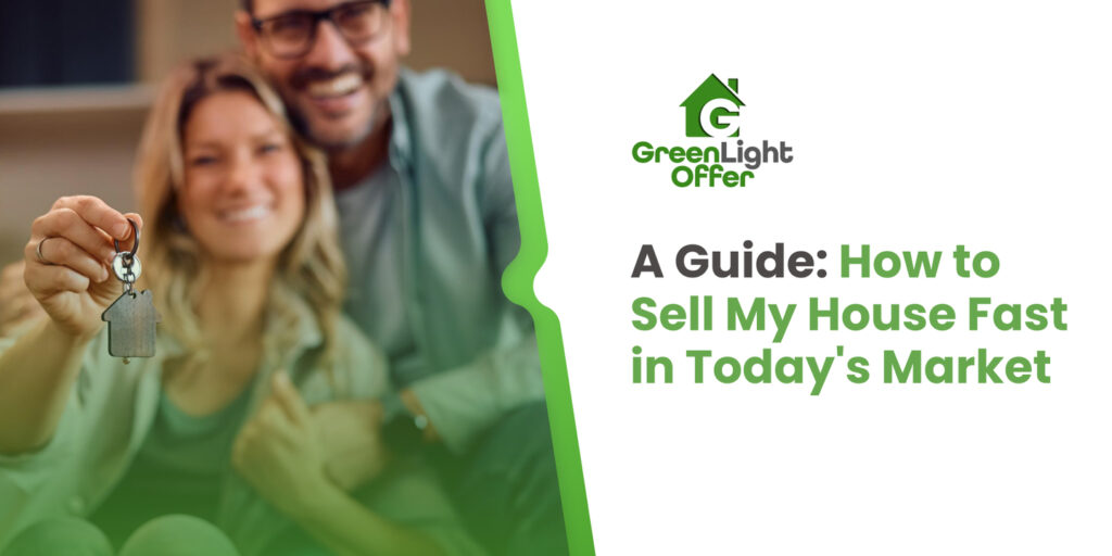 Smiling couple holding a house key, representing a fast and stress-free home sale with Greenlight Offer.