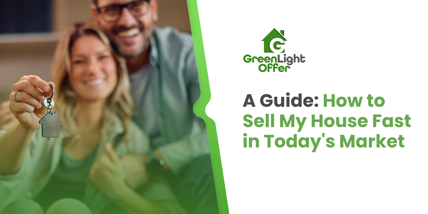 Smiling couple holding a house key, representing a fast and stress-free home sale with Greenlight Offer.