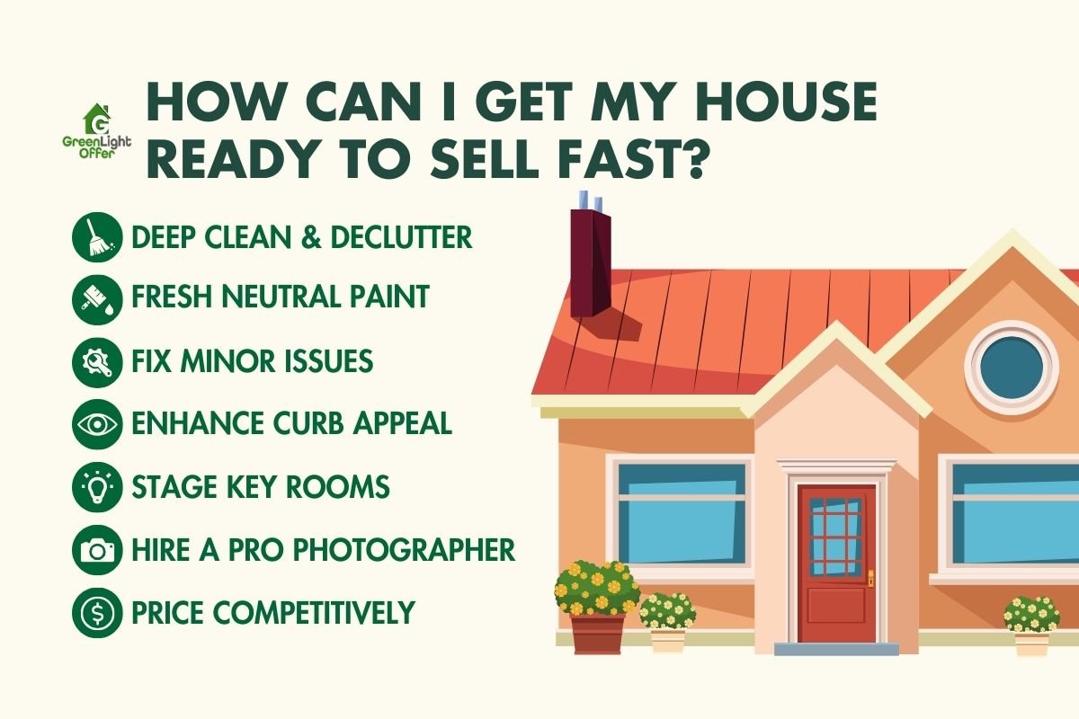 Infographic: how can i get my house ready to sell fast, with tips for cleaning, paint, repairs, staging and curb appeal