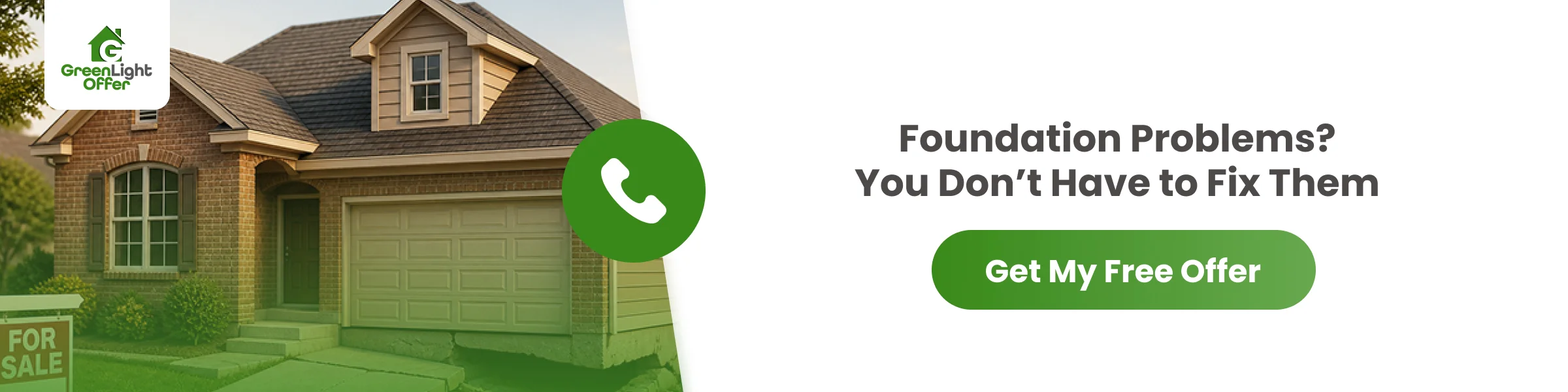Promotional banner offering cash offers for homes facing a foundation code violation Houston owners prefer not to repair.