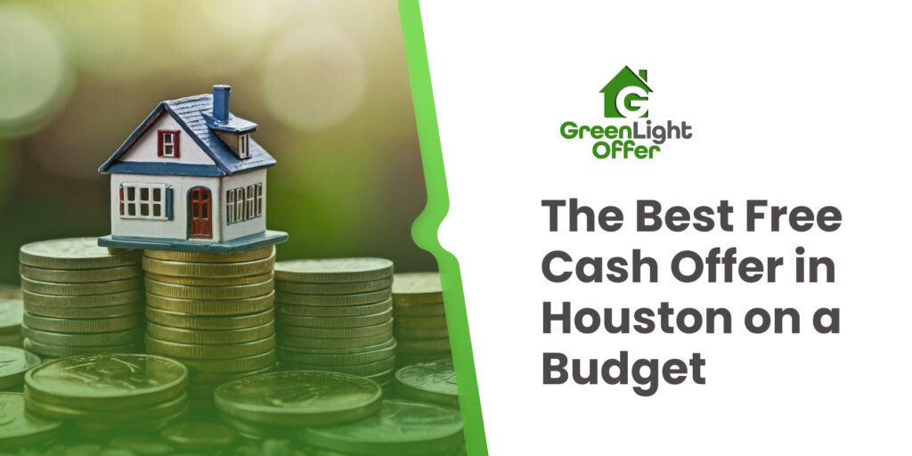 A model house placed on top of stacks of coins, representing the best cash offer in Houston on a budget.